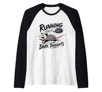 Running from My Dark Thoughts Opossum Runner Athlete Humor Raglan Baseball Tee