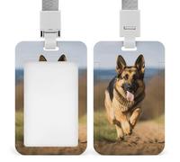 Running German Shepherd Dog Badge Holder Hard Plastic Card Case Protector Pouch Name Key Card Holder Case for Office ID Credit Cards and Proximity Key Cards