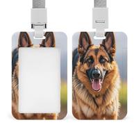 Running German Shepherd Dog Badge Holder Sliding Vertical Card Waterproof Badge Holder Hard Plastic Lanyard Tag Protector Pouch for Office Nurse Credit Cards Passes