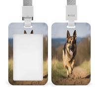 Running German Shepherd Dog Badge Holder Waterproof Plastic ID Card Badge Holders with Lanyard Vertical Card Case Protector Pouch Clear Window Work Badges for Women Men