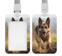 Running German Shepherd Dog Badge Holder with Lanyard, Vertical ABS Plastic ID Card Holder Fashion Name Badge Holders Office ID Card Protector for Teacher Nurse Employee Security Staff