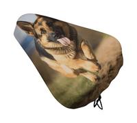 Running German Shepherd Dog Bike Seat Cover for Men Women Water Repellent Exercise Bike Seat Cushion Adjustable Bicycle Seat for Outdoor Biking