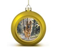 Running German Shepherd Dog Christmas Ball Ornaments - Golden Shatterproof Plastic Vintage Rustic Xmas Tree Decorations Pendant for Family Holiday Wedding Party Xmas Hanging Decoration