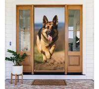 Running German Shepherd Dog Door Cover Decorations, Welcome Door Banner Backdrop Seasonal Spring Summer Porch Banner Sign Photo Background for Indoor Outdoor Party Decor 72.8 x 35.4 Inch