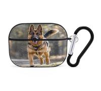 Running German Shepherd Dog Earbuds Organizer Shockproof Protective Airpods Pro Cover with Carabiner Clip Anti Fall Carrying Earphone Case Cover for Airpods Pro 2nd Generation Black