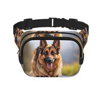 Running German Shepherd Dog Fanny Pack For Women Waterproof Adjustable Belt Bags Waist Pack Fashion Casual Crossbody Bags Bum Bag For Running Workout Hiking Traveling, Black, One Size