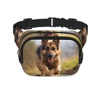 Running German Shepherd Dog Fanny Pack For Women Waterproof Adjustable Belt Bags Waist Pack Fashion Casual Crossbody Bags Bum Bag For Running Workout Hiking Traveling, Black, One Size