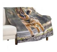 Running German Shepherd Dog Flannel Throw Blanket - 50"x60" Soft Lightweight Plush Blanket for Couch Bed Sofa, Oversized Camping Travel Blankets, Machine Washable Home Decor Gift for Men Women