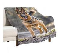 Running German Shepherd Dog Flannel Throw Blanket - 55"x70" Soft Lightweight Plush Blanket for Couch Bed Sofa, Oversized Camping Travel Blankets, Machine Washable Home Decor Gift for Men Women