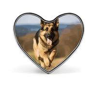 Running German Shepherd Dog Heart Shape Lapel Pin Personalized Pinback Button Badges Retro Punk Button Pin Kawaii Heart Badges for Men Women Clothes Bags Hats & Gift
