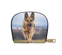 Running German Shepherd Dog Leather Semi-Circular Card Bag, Compact and Convenient, Easy to Store
