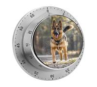 Running German Shepherd Dog Mechanical Kitchen Timer 60 Minute Wind Up Countdown Clock with Magnetic Back Loud Alarm Stainless Steel Manual Timer for Cooking Baking Classroom Home Gym