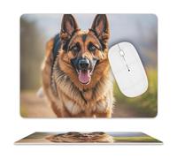 Running German Shepherd Dog Mouse Pad Non-Slip Leather Mousepad Waterproof Gaming Mouse Mat with Non-Slip Rubber Base Portable Square Mouse Pad for Computers Laptop Mouse 8 X 10 Inch