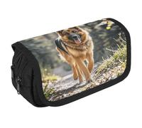 Running German Shepherd Dog Pencil Case Organizer - Large Capacity 3 Compartment Pencil Pouch for Adults, Portable Makeup Bag & Aesthetic Stationery Bag with Zipper (8.7x4.3") Unisex Gift