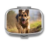 Running German Shepherd Dog Pill Case with 2 Compartment, Pill Organizer Portable Square Pill Box,Vitamin Pill Organizer for Pocket Purse and Travel