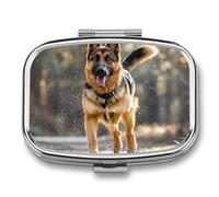 Running German Shepherd Dog Pill Case with 2 Compartment, Pill Organizer Portable Square Pill Box,Vitamin Pill Organizer for Pocket Purse and Travel