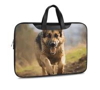 Running German Shepherd Dog Printed Leather Shoulder Messenger Bag Briefcase for Men Women Travel Business Office Hangbag Laptop Pack Crossbody