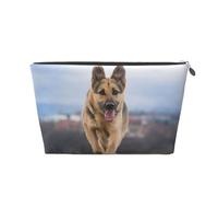 Running German Shepherd Dog Prints PVC Leather Travel Toiletry Bag with Silver Zippers, Waterproof Cosmetic Organiser for Makeup, Toiletries & Essentials