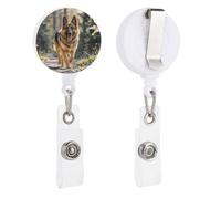 Running German Shepherd Dog Retractable Badge Reel - Personalized ID Name Badge Holder with Lanyard Cute Badges Reel Holder Round Nurse Doctor Name Tag Badges Clip for Work
