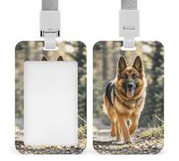 Running German Shepherd Dog Retractable ID Badge Holder with Lanyard - Vertical Badge Reel,Keychain Clip,Name Tag Id Card Holder Protector for Nurse Officer Teacher Security Staff Women Men