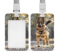 Running German Shepherd Dog Retractable ID Badge Holder with Lanyard - Vertical Badge Reel,Keychain Clip,Name Tag Id Card Holder Protector for Nurse Officer Teacher Security Staff Women Men