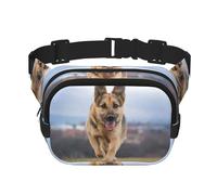 Running German Shepherd Dog Square Double Layer Waist Bag Belt Fanny Pack Purse with Adjustable Strap, Running, Travel, Hiking