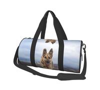 Running German Shepherd Dog Travel Duffel Bag for Women Men,Print Polyester Tote Round Luggage Bag with Shoulder Strap