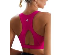 RUNNING GIRL High Impact Sports Bras for Women,Racerback Bra Workout Crop Tops Longline Yoga Bra Push up Plus Size, Bright Pink-1, L