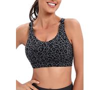 RUNNING GIRL High Impact Sports Bras for Women,Racerback Running Bra Workout Crop Tank Tops Longline Sports Bra Push up, Leopard Print, XL