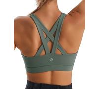 RUNNING GIRL Sports Bra for Women, Criss-Cross Back Padded Strappy Sports Bras Medium Support Yoga Bra with Removable Cups, B-dark Green, S