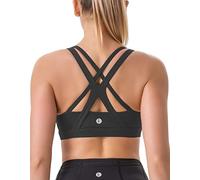 RUNNING GIRL Sports Bra for Women, Medium-High Support Criss-Cross Back Strappy Padded Sports Bras Supportive Workout Tops, Black, L