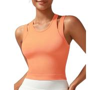 RUNNING GIRL Sports Bras for Women High Impact Seamless Ribbed Longline High Neck Workout Crop Tank Tops Padded(EU_BX3036_Light Orange_XL)