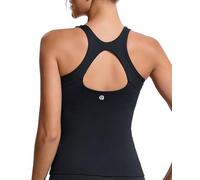 RUNNING GIRL Workout Tank Tops for Women Built in Shelf Bras Padded,Sleeveless Gym Tops Athletic Yoga Shirts, E-black, L