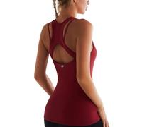 RUNNING GIRL Workout Tank Tops with Built in Bras for Women,Compression Shirt Strappy Back Athletic Yoga Tops(EU_BX2696_Wine Red_S)