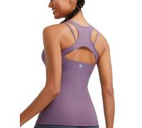 RUNNING GIRL Workout Tank Tops with Built in Bras for Women,Compression Shirt Strappy Back Athletic Yoga Tops, A-deep Purple, M