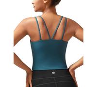 RUNNING GIRL Yoga Tank Tops for Women Built in Shelf Bra B/C Cups Strappy Back Activewear Workout Compression Tops(EU_BX3031_Dark Blue_S)