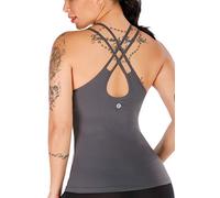 RUNNING GIRL Yoga Tank Tops for Women Built in Shelf Bra B/C Cups Strappy Back Activewear Workout Compression Tops - Grey - Small