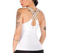 RUNNING GIRL Yoga Tank Tops for Women Built in Shelf Bra B/C Cups Strappy Back Activewear Workout Compression Tops - White - XX-Large
