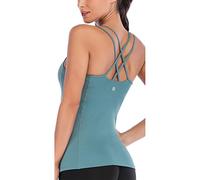 RUNNING GIRL Yoga Tank Tops for Women Built in Shelf Bra B/C Cups Strappy Back Activewear Workout Compression Tops, C-ice Bule, Medium