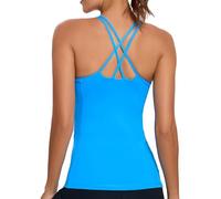 RUNNING GIRL Yoga Tank Tops for Women Built in Shelf Bra B/C Cups Strappy Back Activewear Workout Compression Tops(EU_BX2288_Bright Blue_M)