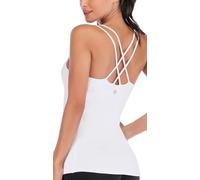 RUNNING GIRL Yoga Tank Tops for Women Built in Shelf Bra B/C Cups Strappy Back Activewear Workout Compression Tops(EU_BX2288_White_L)