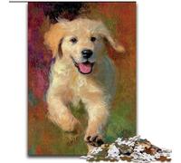 Running Golden Retriever Baby Adult Jigsaws 1000 Piece, Challenging Game And Family Play with Matching Poster And Trivia Sheet (26x38cm)