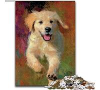 Running Golden Retriever Baby Puzzles for Adults 1000 Pieces, Challenging Game And Family Play Artists Collection, Fine Art for Age 14 Years Up (50x75cm)