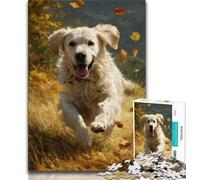 Running Golden Retriever Jigsaws Puzzles 1000 Pieces for Adults Gifts,Brain Intelligence Challenge Addictive Toys for Home Decoration (50x75cm)