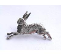 RUNNING HARE - Badge Hand Made From Solid Pewter In The UK