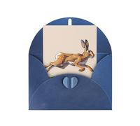 Running Hare patterned Blue party invitation, vertical greeting card, suitable for anniversary