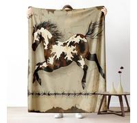 Running Horse Fleece Throw Blanket, Western Farmhouse Couch Blanket 50"x60" Lightweight, Rustic Wildlife Blankets for Bed Warm Soft Cozy Bedding Blanket for Winter Fall Spring Summer