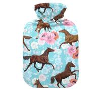 Running Horse Flowers Hot Water Bottle with Velvet Cover Hot Water Bag for Pain Relief 2L, Neck Cramps Shoulders Pain Relief, Hot Cold Pack
