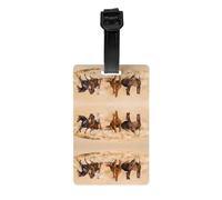 Running Horse in Desert Sand Storm Print Luggage Tags with Full Back Privacy Cover â€“ Durable PVC ID Labels for Suitcases & Backpacks