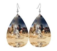Running Horse In Desert Storm Printed Teardrop Pendant Leather Earrings | Lightweight and Versatile Earrings | Suitable for Daily Commute and Date Wear